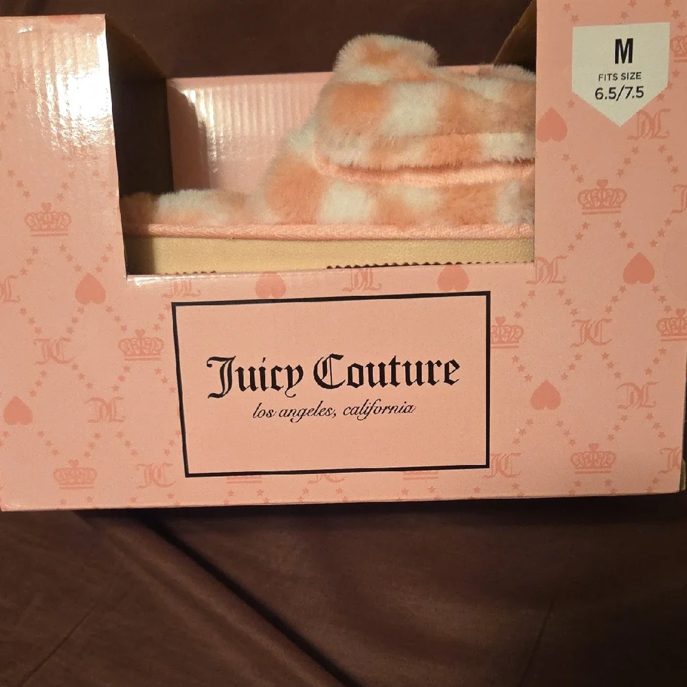 Juicy Couture Pink and Cream Fuzzy Slippers - Picture 5 of 5